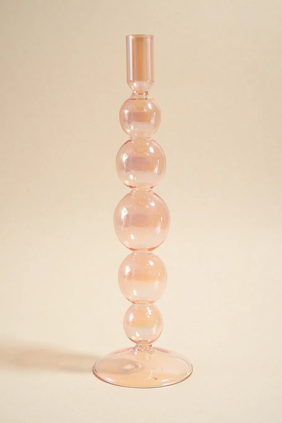 Willow u0026 Mae Five Bubble Pearl Pink 30cm Glass Taper Candle Holder
