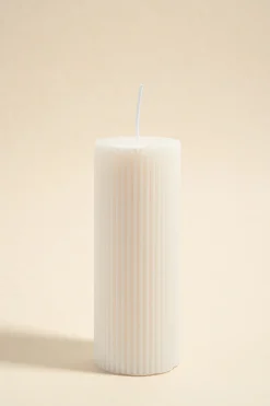 Flo's Home Flat Head Ribbed Column Medium Handmade Soy Ivory Candle