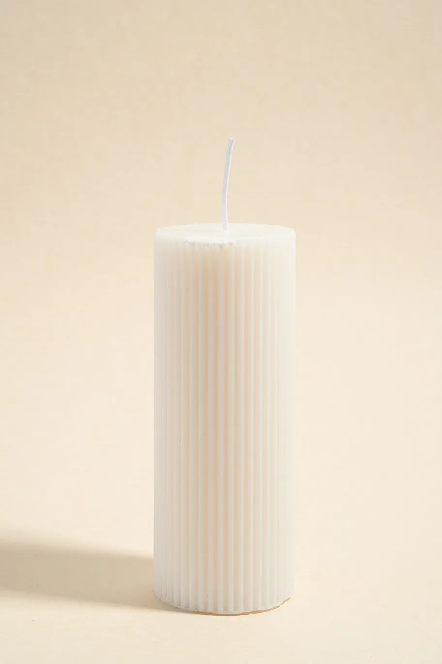 Flo's Home Flat Head Ribbed Column Medium Handmade Soy Ivory Candle