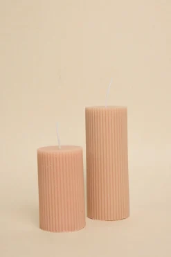 Flo's Home Flat Head Ribbed Column Medium Handmade Soy Nude Candle
