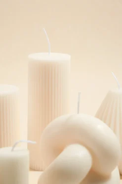 Flo's Home Flat Head Ribbed Column Medium Handmade Soy Ivory Candle