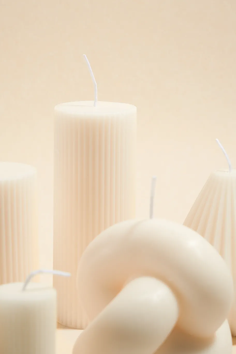 Flo's Home Flat Head Ribbed Column Medium Handmade Soy Ivory Candle