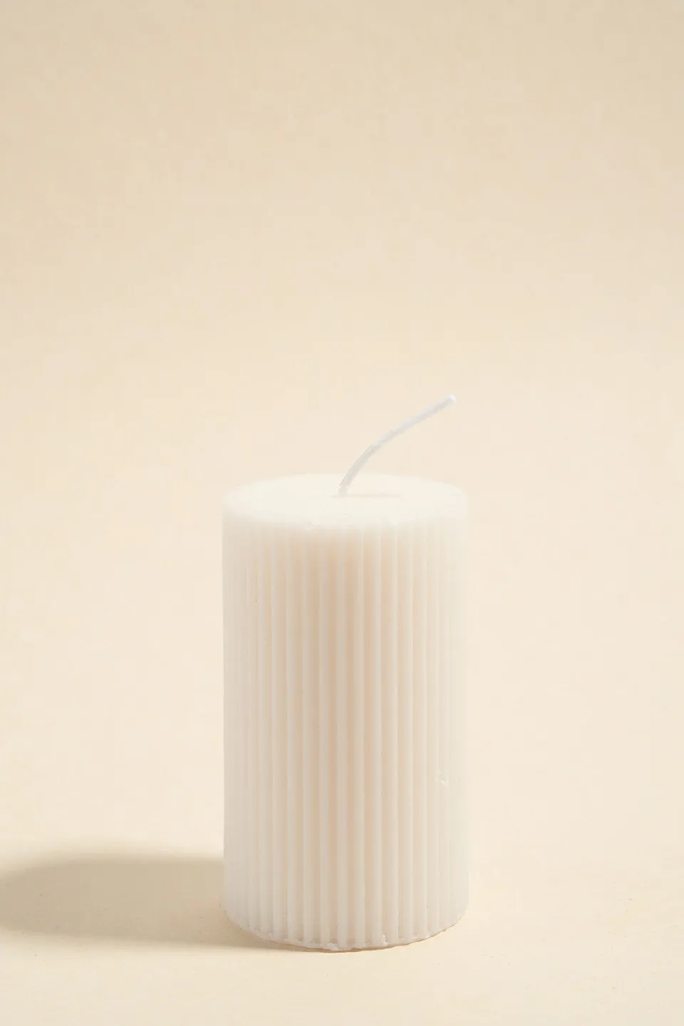 Flo's Home Flat Head Ribbed Column Small Handmade Soy Ivory Candle