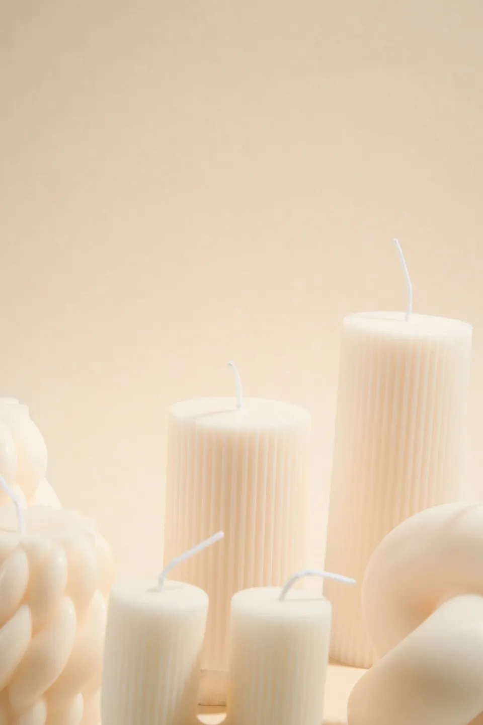 Flo's Home Flat Head Ribbed Column Small Handmade Soy Ivory Candle