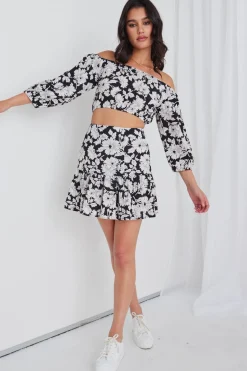 Georgia Mae Flicker Floral Silhouette Tiered Mini Skirt