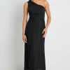 Georgia Mae Flirt Black One Shoulder Tuck Midi Dress