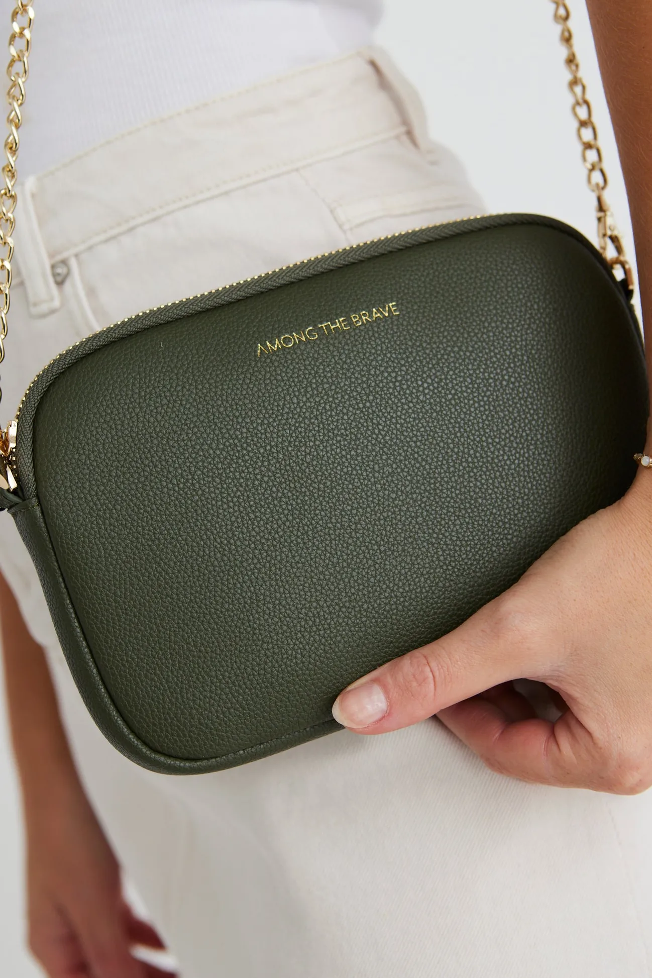 Among the Brave Florence Khaki Leather Single Pouch Bag