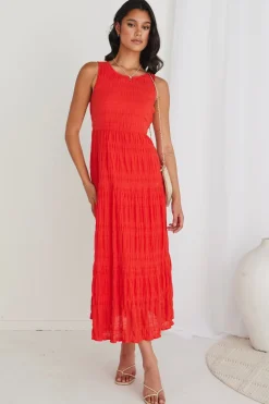 Ivy + Jack Florentena Sunset Shirred Cotton Sleeveless Tiered Maxi Dress