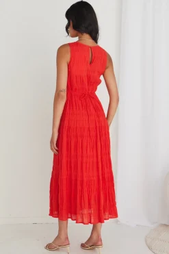 Ivy + Jack Florentena Sunset Shirred Cotton Sleeveless Tiered Maxi Dress