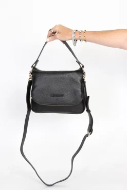Federation For Keeps Black Leather Fold Over Cross Body Gold Hardware Bag