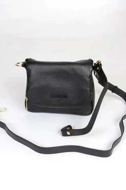 Federation For Keeps Black Leather Fold Over Cross Body Gold Hardware Bag