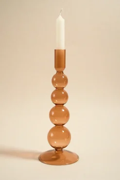 Willow u0026 Mae Four Bubble Brown 25cm Glass Taper Candle Holder