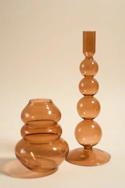 Willow u0026 Mae Four Bubble Brown 25cm Glass Taper Candle Holder