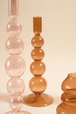 Willow u0026 Mae Four Bubble Brown 25cm Glass Taper Candle Holder