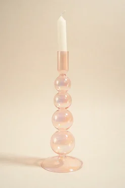 Willow u0026 Mae Four Bubble Pearl Pink 25cm Glass Taper Candle Holder