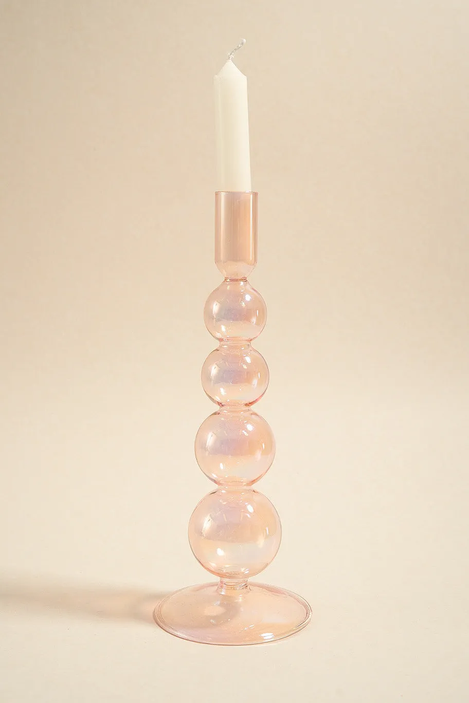 Willow u0026 Mae Four Bubble Pearl Pink 25cm Glass Taper Candle Holder