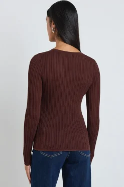 Among the Brave Fragment Chocolate Sheer Rib LS Knit Top