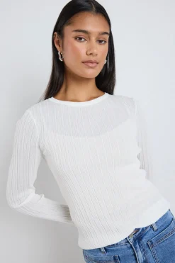 Among the Brave Fragment Ivory Sheer LS Knit Top