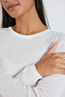 Among the Brave Fragment Ivory Sheer LS Knit Top