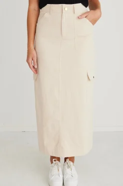 Among the Brave Frank Ivory Cotton Utility Midi Skirt