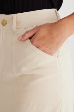 Among the Brave Frank Ivory Cotton Utility Midi Skirt