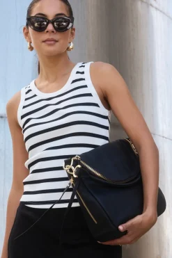 Saben Frankie Fold Over Black Shoulder Bag
