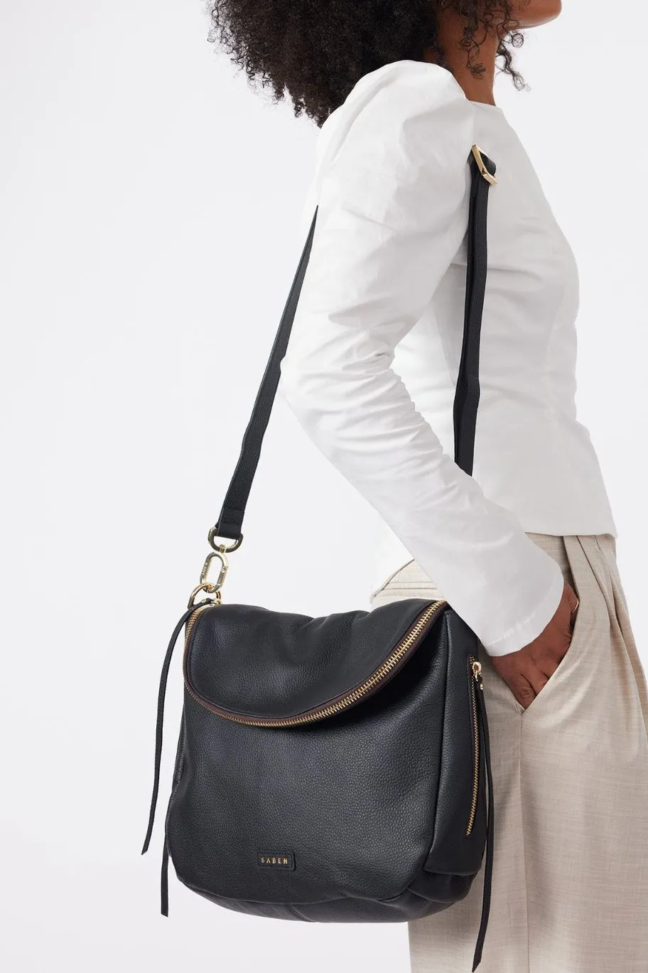 Saben Frankie Fold Over Black Shoulder Bag