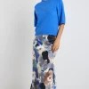 Among the Brave Frantic Navy Multi Watercolour Satin Bias Maxi Skirt