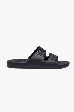 Freedom Moses Freedom Black Double Strap Flexible Slide