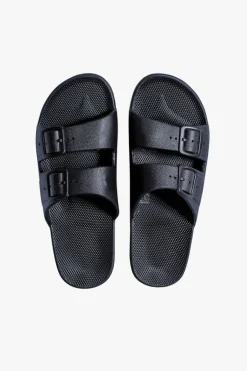 Freedom Moses Freedom Black Double Strap Flexible Slide