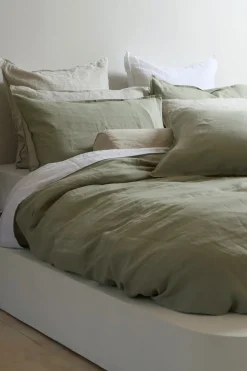 Home Lab 100% French Flax Linen Duvet Cover Set - Sage - King