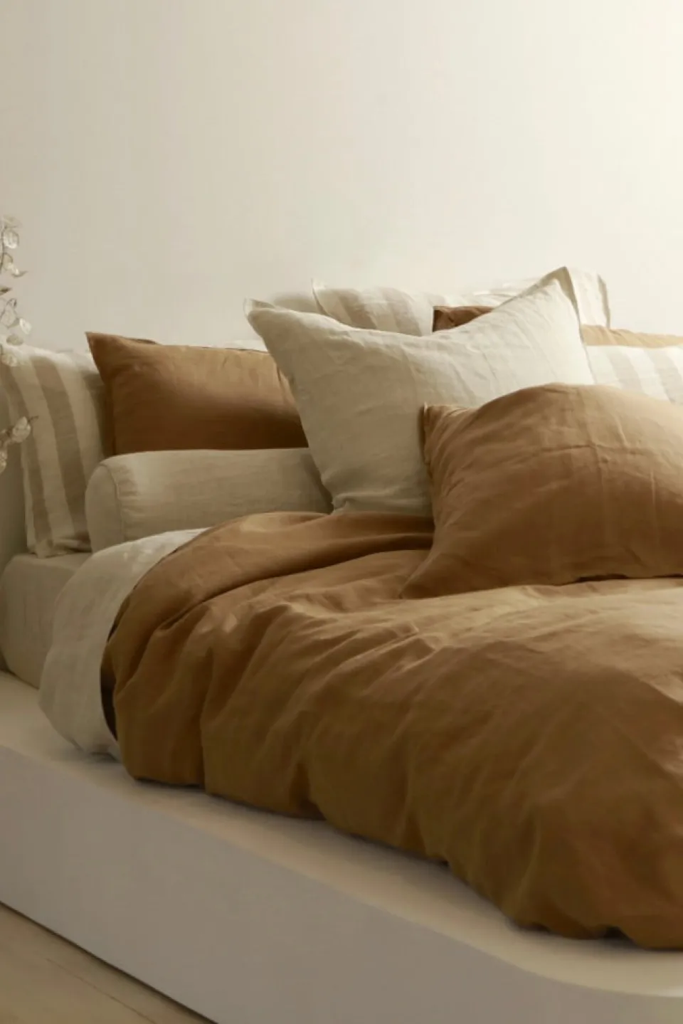 Home Lab 100% French Flax Linen Duvet Cover Set - Ginger - King