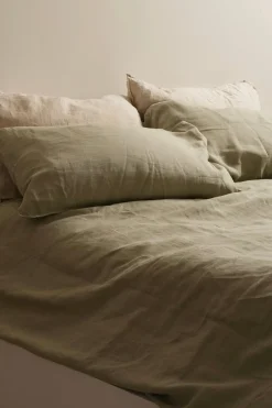Home Lab 100% French Flax Linen Duvet Cover Set - Sage - King