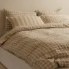 Home Lab 100% French Flax Linen Reversible Duvet Cover Set - Natural Gingham - King