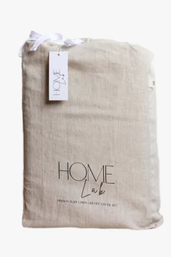 Home Lab 100% French Linen Duvet Cover Set Super King Natural Oatmeal