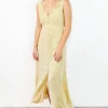 Among the Brave Frill Seeker Golden Ditsy Fleck Georgette Button Front Ruffle Neck Midi Dress