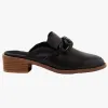 Walnut Gabriel Black Leather Mule with Chain Detail