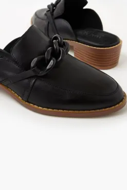 Walnut Gabriel Black Leather Mule with Chain Detail