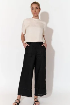 Adorne Gabriella Black Lined Linen Pant