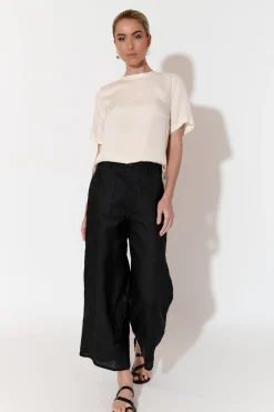 Adorne Gabriella Black Lined Linen Pant