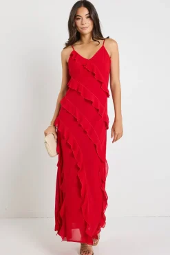 Georgia Mae Galore Flame Bias Ruffle Slip Maxi Dress