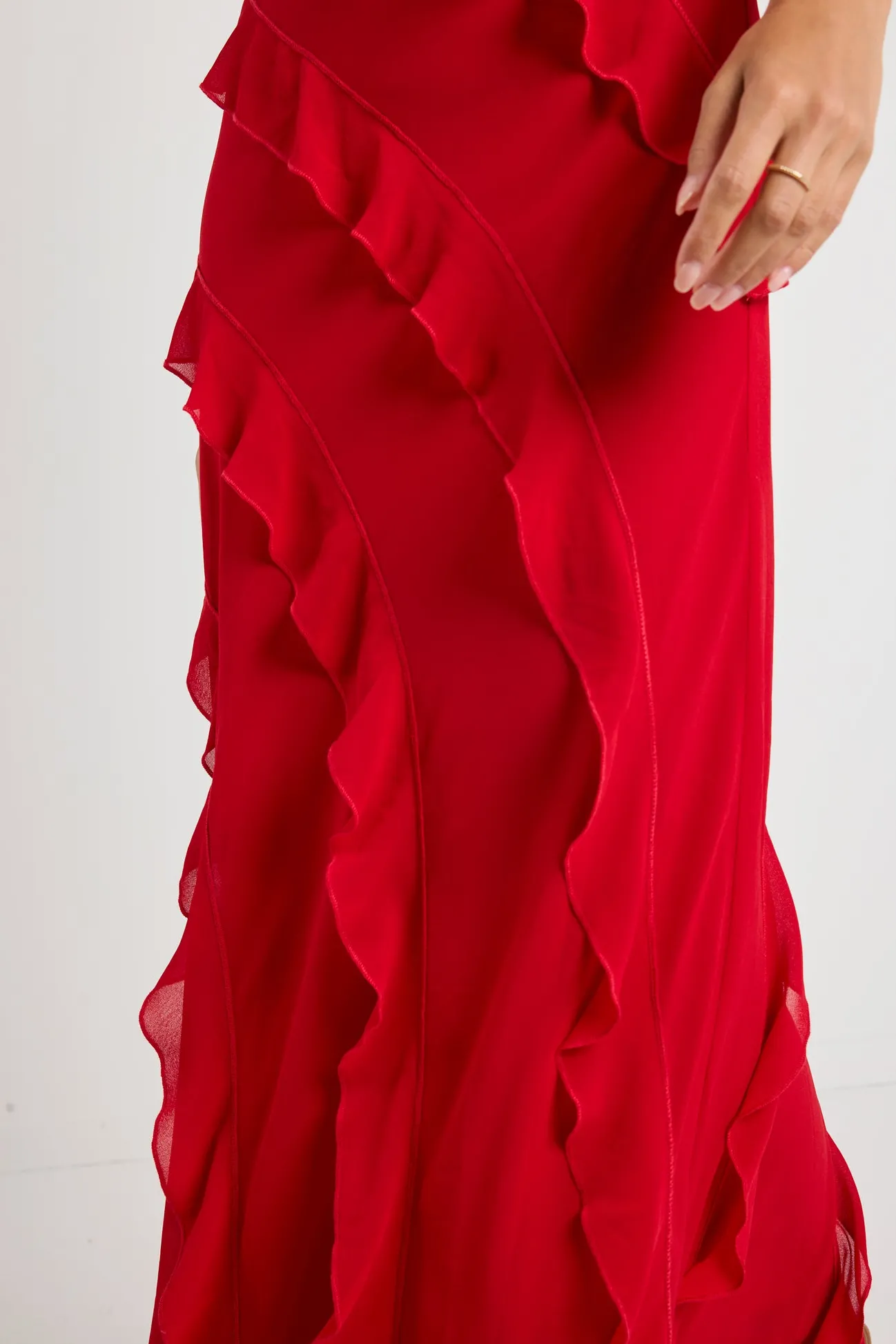 Georgia Mae Galore Flame Bias Ruffle Slip Maxi Dress