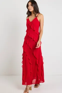 Georgia Mae Galore Flame Bias Ruffle Slip Maxi Dress