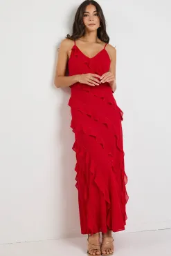 Georgia Mae Galore Flame Bias Ruffle Slip Maxi Dress