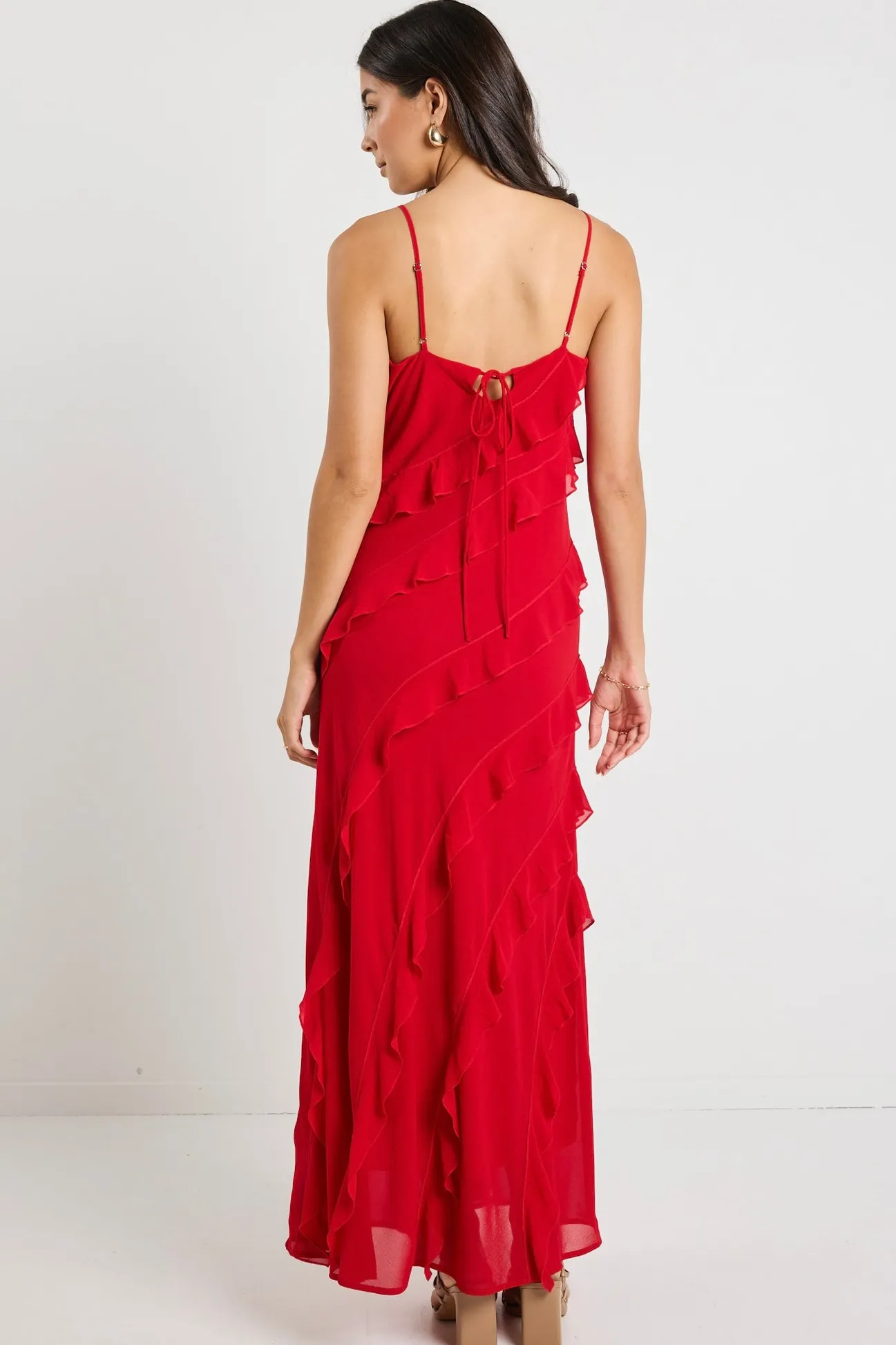 Georgia Mae Galore Flame Bias Ruffle Slip Maxi Dress