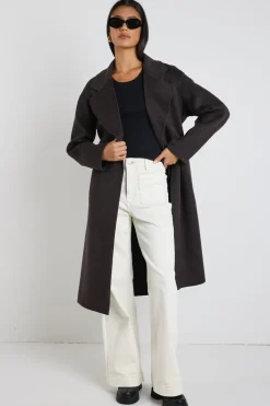 By Rosa. Geneva Chocolate Marle Wool Belted Coat