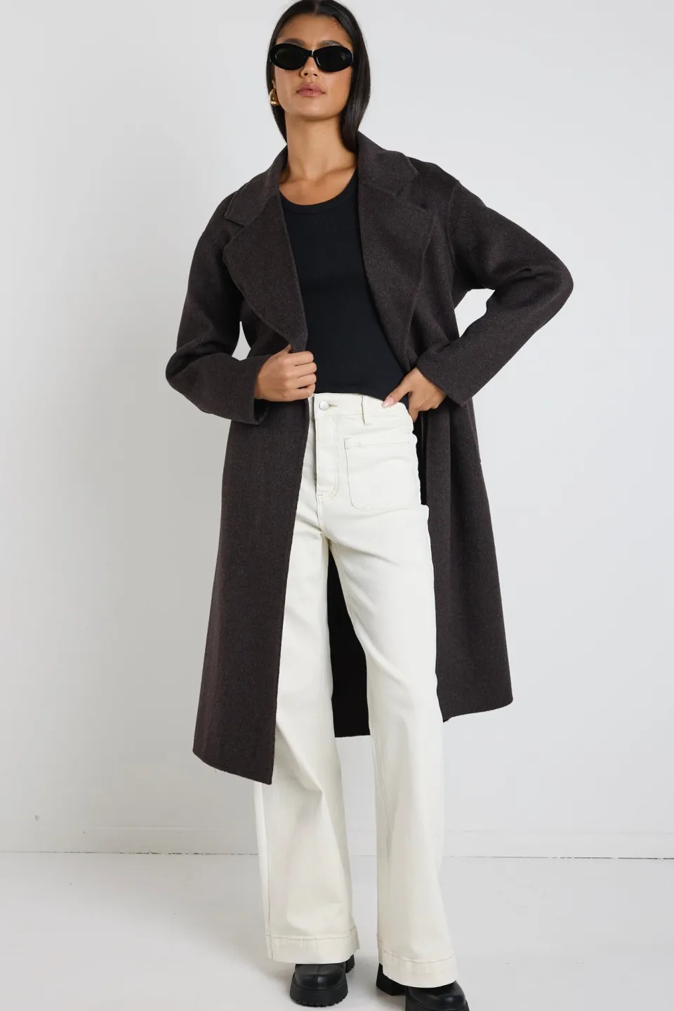By Rosa. Geneva Chocolate Marle Wool Belted Coat