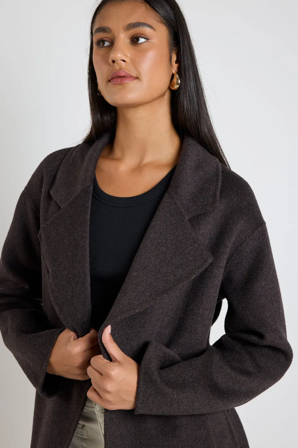 By Rosa. Geneva Chocolate Marle Wool Belted Coat