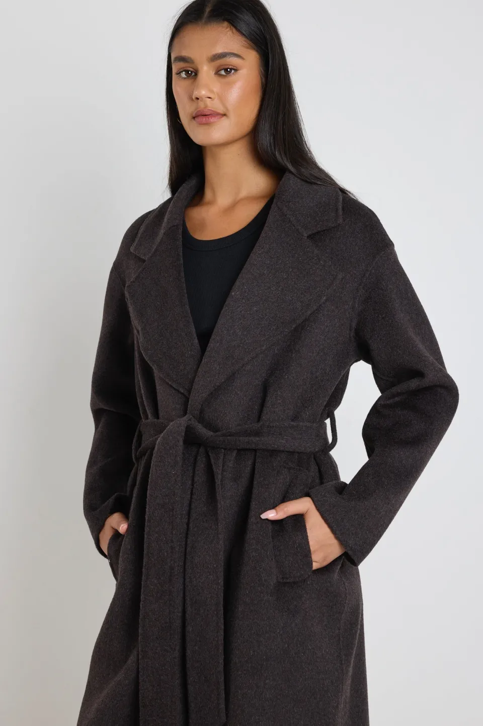 By Rosa. Geneva Chocolate Marle Wool Belted Coat
