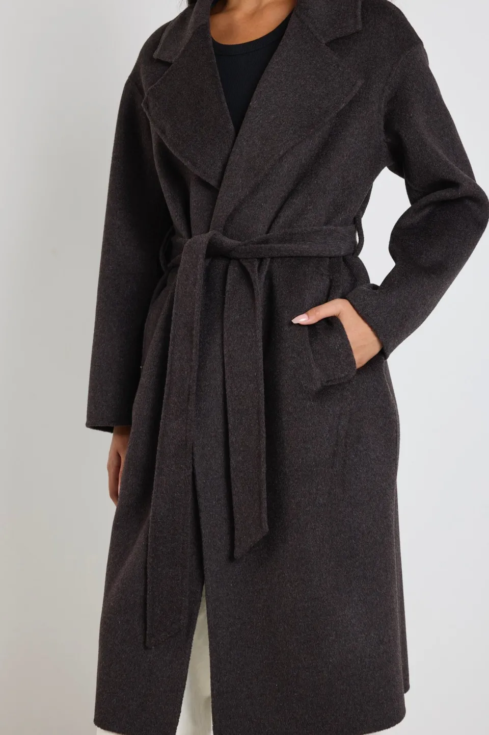 By Rosa. Geneva Chocolate Marle Wool Belted Coat